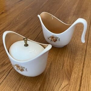 Vintage MCM Taylor Smith Covered Sugar & Creamer Ever Yours Wood Rose‎